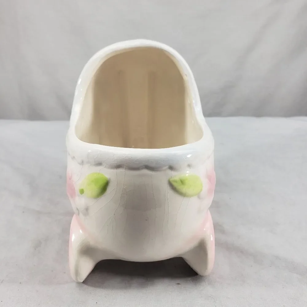 Vintage Japan Baby Buggy nursery Planter With flowers foliage & Ribbon Holes